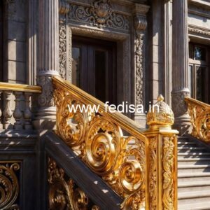 Elegant Brass Balcony Railing With Artistic Patterns Staircase Mirror Designs