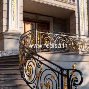 Elegant Brass Staircase Design With Decorative Finish Indoor Railing Design