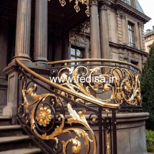 Antique Brass Staircase Railing With Classic Finish Double Height Staircase Wall Design