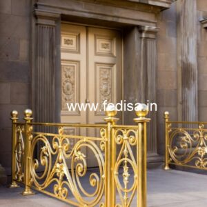 Stylish Brass Staircase Railing With Decorative Finish Lobby Design Under Stairs