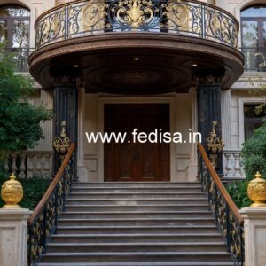 Stylish Brass Balcony Railing With Artistic Design Spiral Ladder Layout