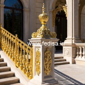 Traditional Brass Railing Design With Carving Work House Stair Railing Design