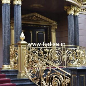 Luxury Brass Railing Design With Detailing Center Staircase House Plans