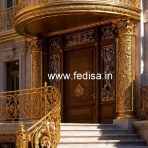 Brass Balcony Railing With Artistic Work LED Panel Design Under Stairs