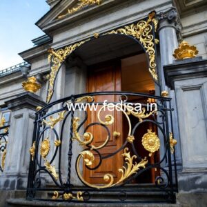 Elegant Brass Balcony Railing With Artistic Patterns Spiral Staircase Layout