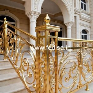 Artistic Brass Railing Design With Luxury Look Iron Pipe Stair Railing Design