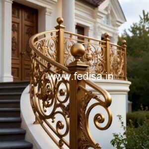 Decorative Brass Railing Design With Classic Finish Design Of Staircase With Central Stringer Beam