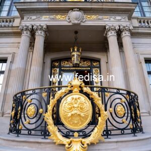 Decorative Brass Railing Design With Unique Patterns Steps Side Glass Design