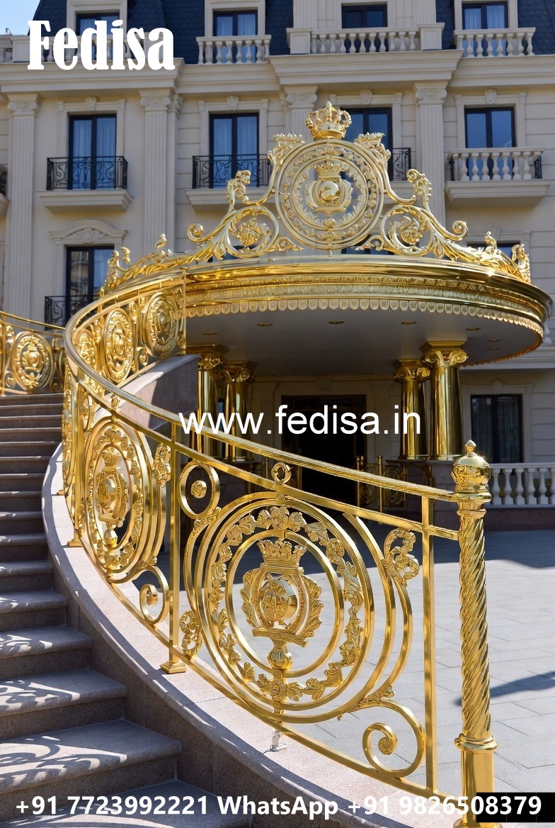 Designer Brass Staircase Handrail For Homes White Modern Staircase