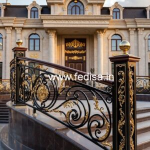 Elegant Brass Balcony Railing With Designer Style Floating Stairwell