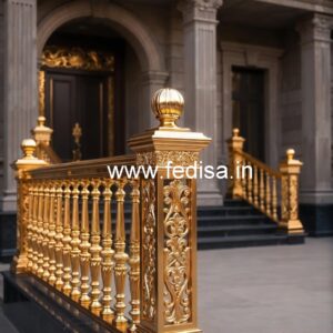 Stylish Brass Balcony Railing With Artistic Design Curved Stairwell