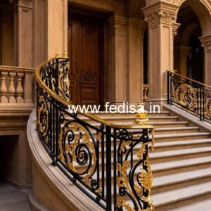 Antique Brass Balcony Railing With Designer Look House Plans With Two Separate Staircases