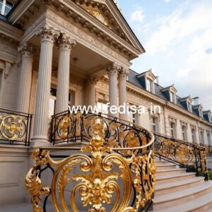 Luxury Brass Railing With Intricate Detailing Sawtooth Staircase Structural Design