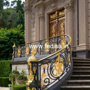 Elegant Brass Staircase Design With Decorative Finish Stairs Design For Showroom
