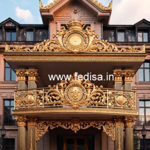Classic Brass Staircase Railing With Royal Finish Window Design Near Staircase