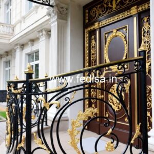 Luxury Brass Balcony Railing With Designer Finish Switchback Stair Design