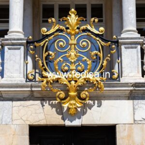 Decorative Brass Balcony Railing With Artistic Work Plywood Stairs Design