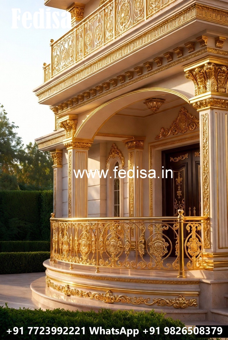Stylish Brass Staircase Railing With Decorative Finish External Staircase Railing Design
