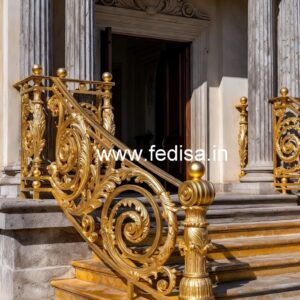 Elegant Brass Balcony Railing With Designer Style Home Stair Wall Design