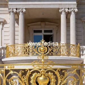 Stylish Brass Balcony Railing With Artistic Design Semi Spiral Staircase Design