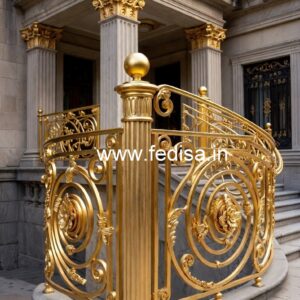 Antique Brass Balcony Railing With Classic Style Staircase Design For First Floor