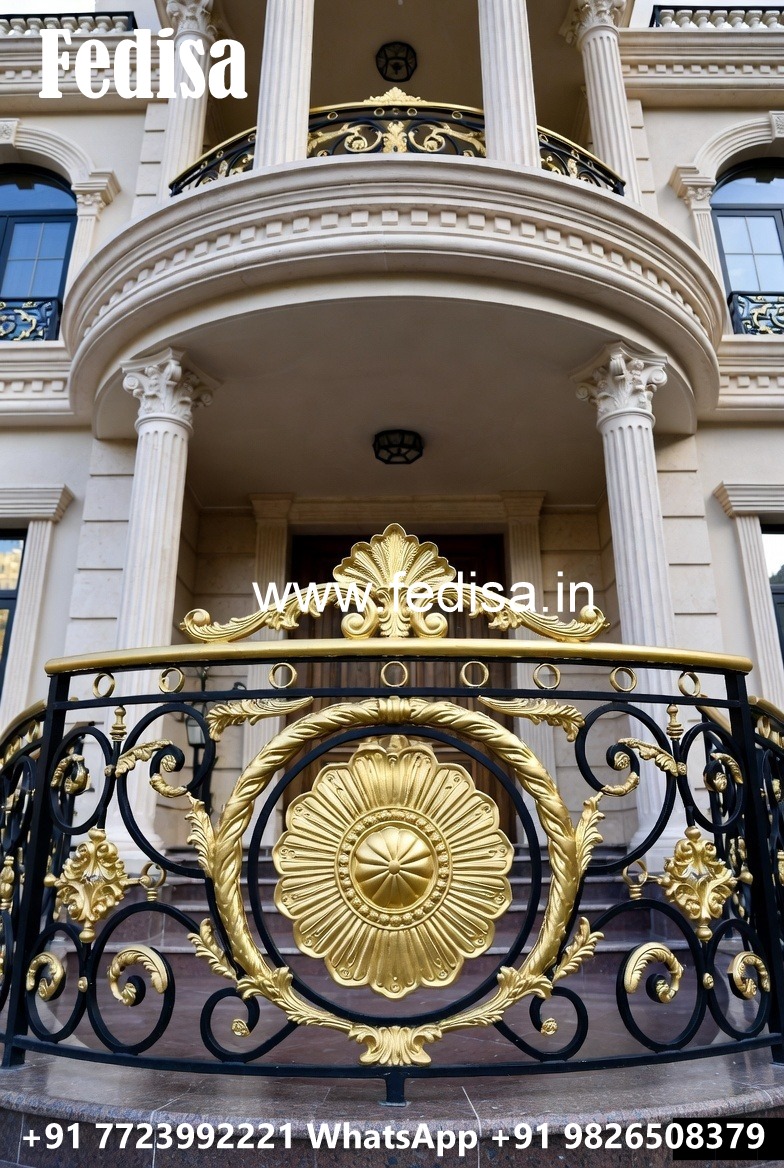 Designer Brass Railing Design For Luxury Villas Two Way Staircase Design