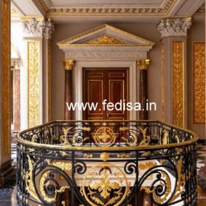 Luxury Brass Balcony Railing With Artistic Detailing Cross Staircase Design