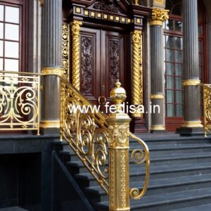Elegant Brass Balcony Railing With Designer Look Two Tone Stair Walls