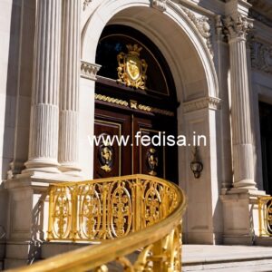 Elegant Brass Railing Design With Artistic Finish Wooden Railing Design