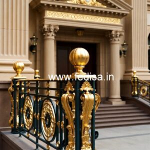 Modern Brass Railing Design With Decorative Patterns Wooden Handrail Design