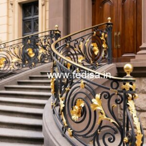 Brass Staircase Railing Design With Modern Appeal Etching Glass Design For Railing