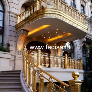 Modern Brass Railing Design With Decorative Patterns Front House Railing Design