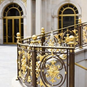 Elegant Brass Staircase Railing With Gold Finish Railing Front Design