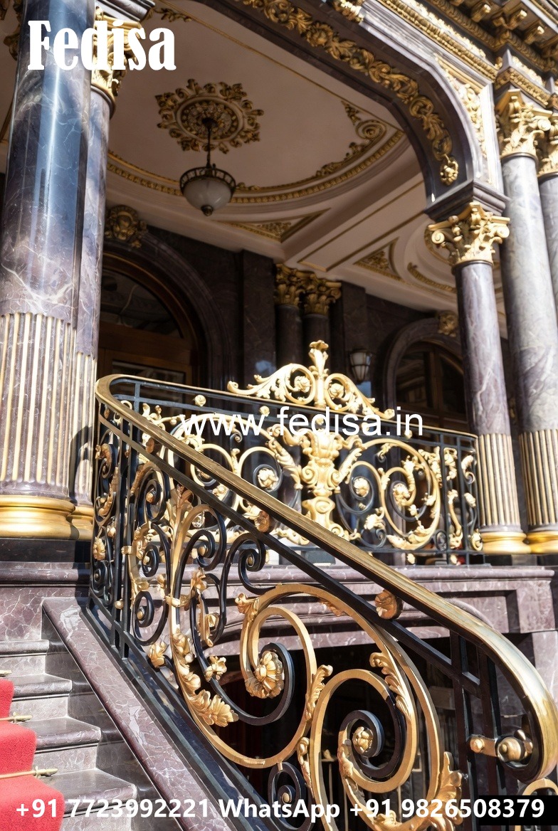Stylish Brass Staircase Railing With Decorative Elements Lohe Ki Railing Ke Design