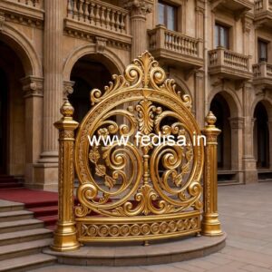 Elegant Brass Staircase Railing With Artistic Work Railing Design In Iron