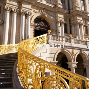 Brass Staircase Handrail With Classic Touch Designer Glass Railing Design For Balcony