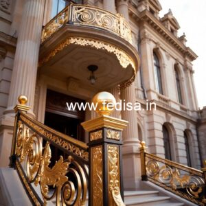 Designer Brass Stair Railing With Artistic Work Brick Wall Railing Design