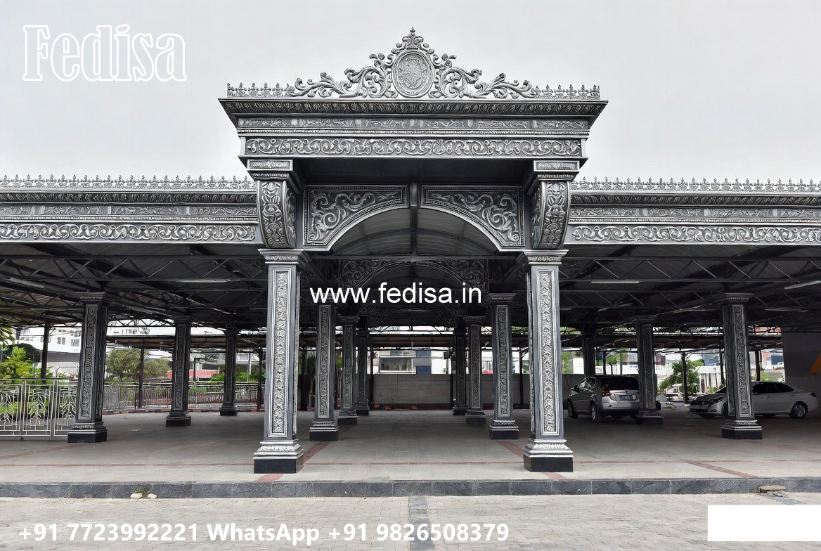 Stylish Car Parking Shed Design with Decorative Roof Elements No-0271